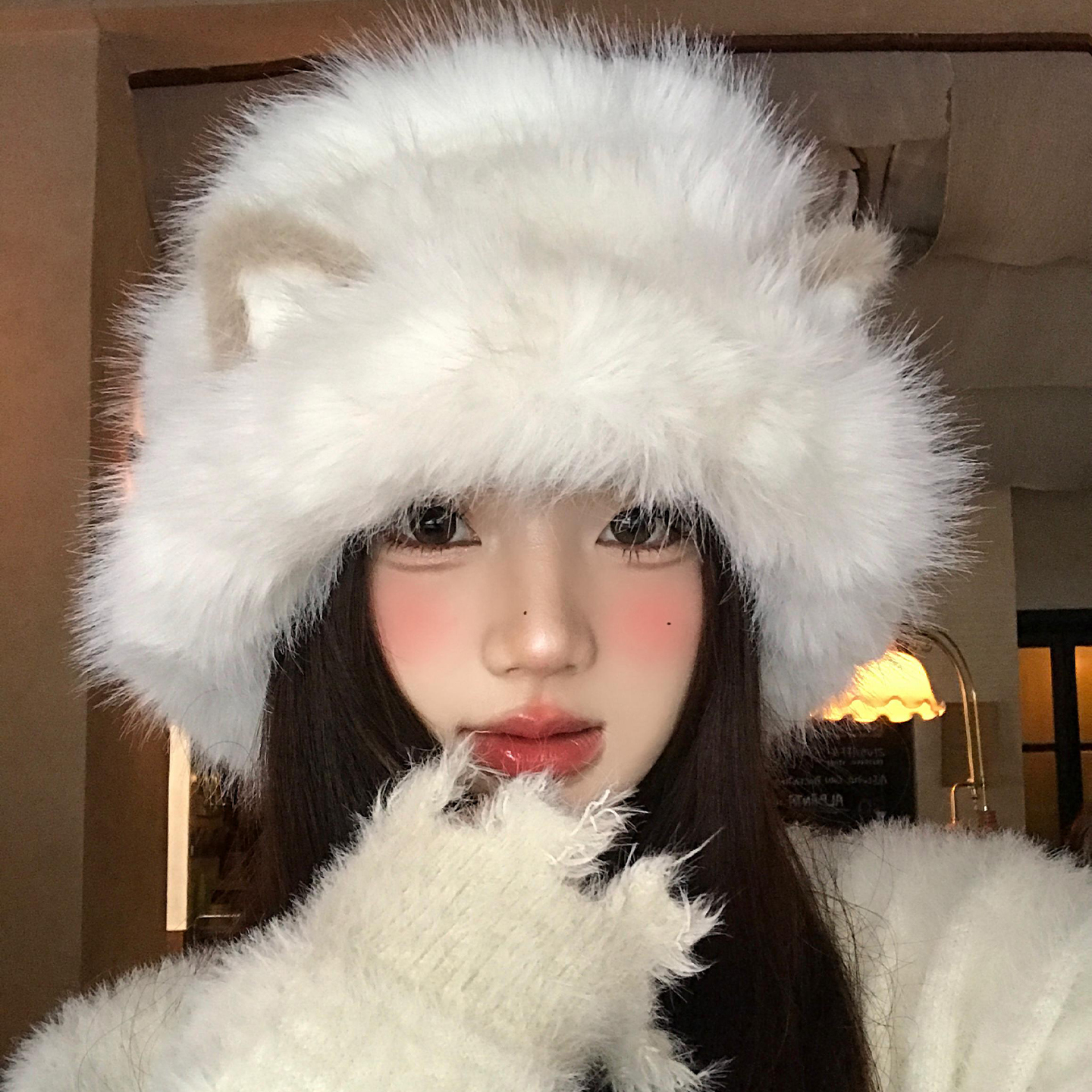 可爱猫咪耳朵毛绒渔夫帽2025新款