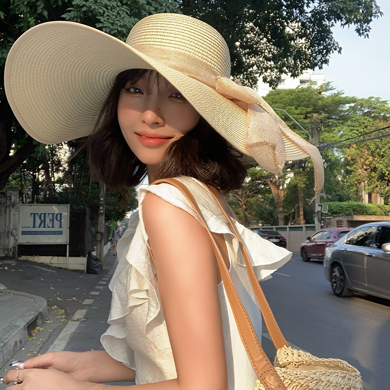 赫本风海边沙滩度假帽子女夏季