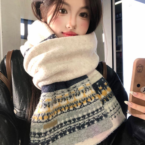 费尔岛复古提花针织围巾2025新款