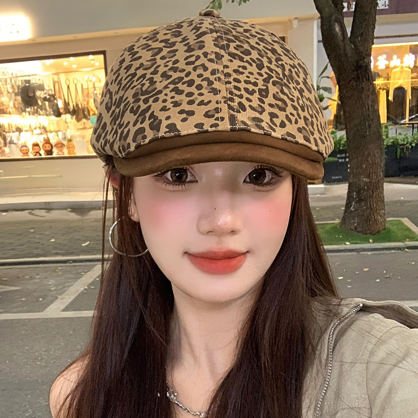 复古美式豹纹前进帽女秋街头辣妹