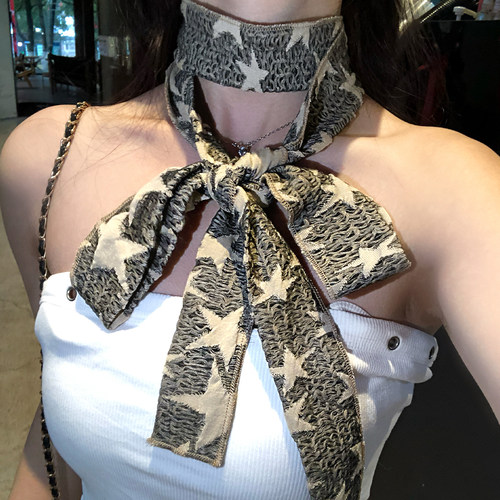 y2k辣妹风丝巾细长条系脖高级感