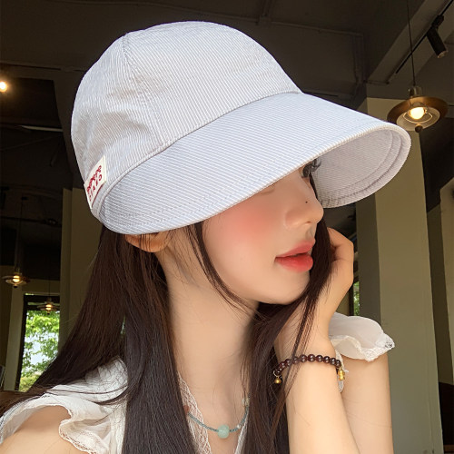 蓝色条纹鸭舌渔夫帽大帽檐显脸小