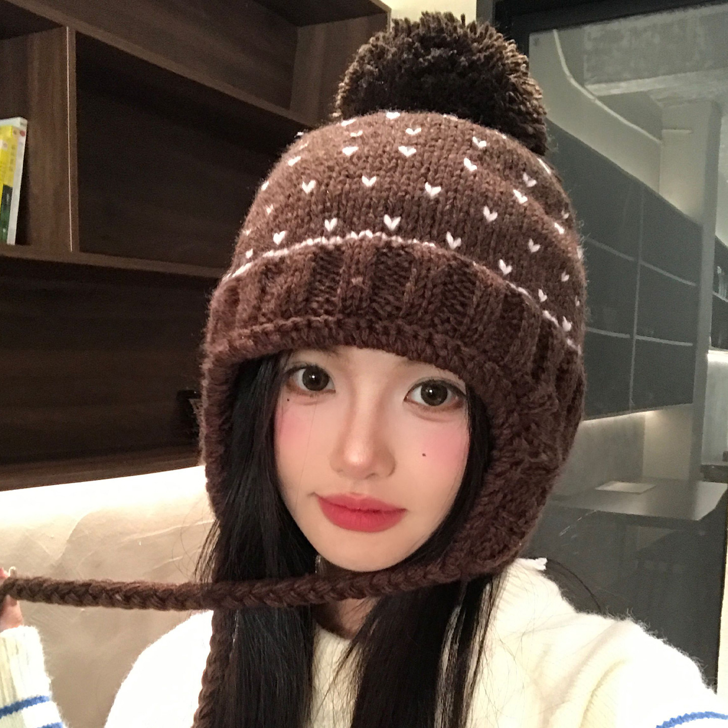 韩系提花毛球针织帽女秋冬显脸小