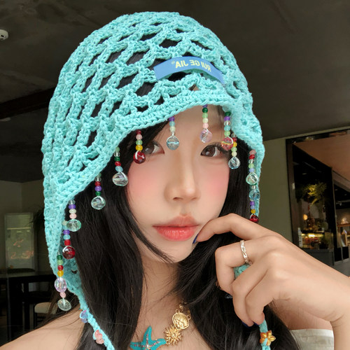波西米亚串珠流苏镂空包头帽子女