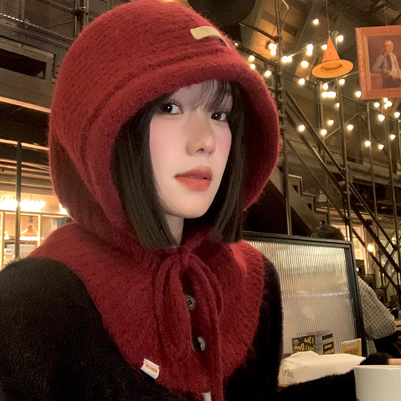 红色巴拉克拉法帽女2025年秋冬季