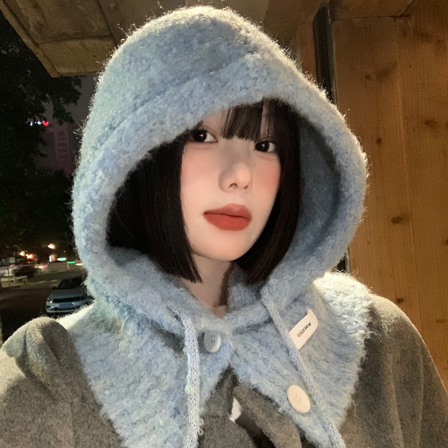 蓝色巴拉克拉法帽女秋冬帽子围脖