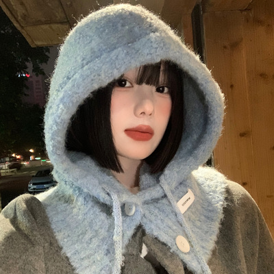 蓝色巴拉克拉法帽女秋冬帽子围脖