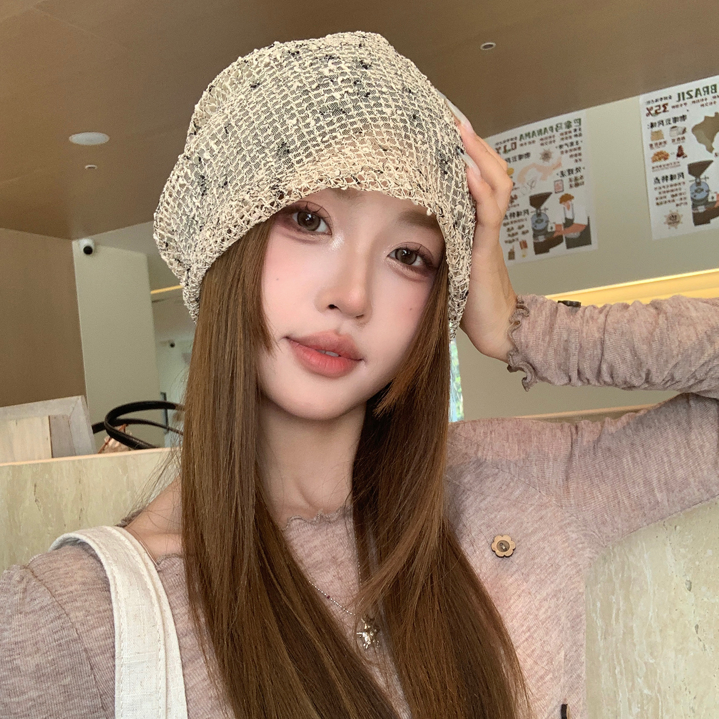 日系复古镂空包头帽女夏季薄款透气韩版宽松显脸小百搭堆堆帽子潮