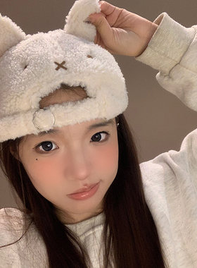 可爱兔子耳朵鸭舌帽女秋冬保暖潮