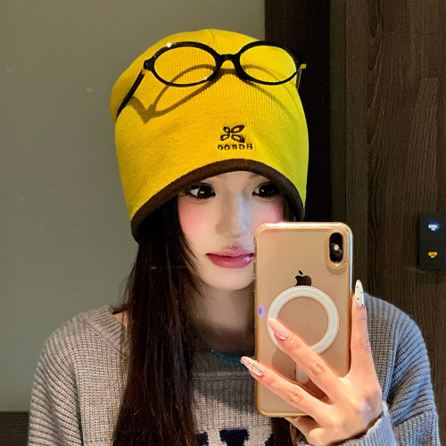 黄色针织帽女秋冬季户外防寒保暖