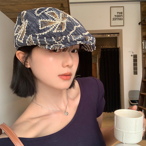 日系刺绣花朵亮片前进帽女夏透气
