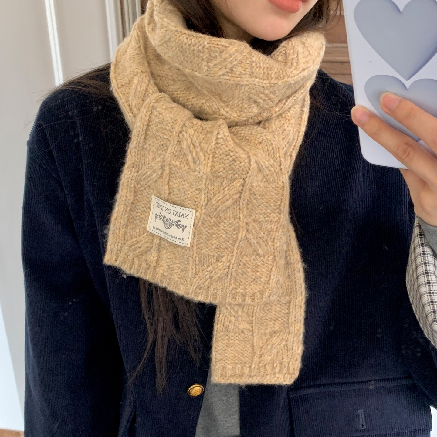 韩系简约绞花针织围巾女秋冬