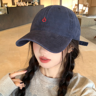 张婧仪同款藏青色棒球帽女宽帽檐大脸显脸小鸭舌帽大头围遮阳帽子