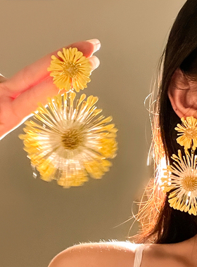 黄色雏菊花朵耳环女夏季2026新款高级感夸张耳饰海边度假风耳钉潮