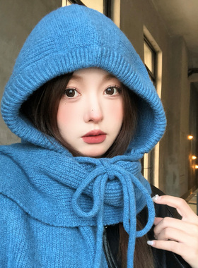 蓝色巴拉克拉法帽女款冬季针织帽