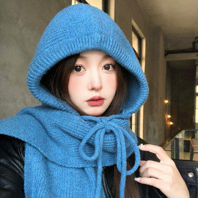 蓝色巴拉克拉法帽女款冬季针织帽