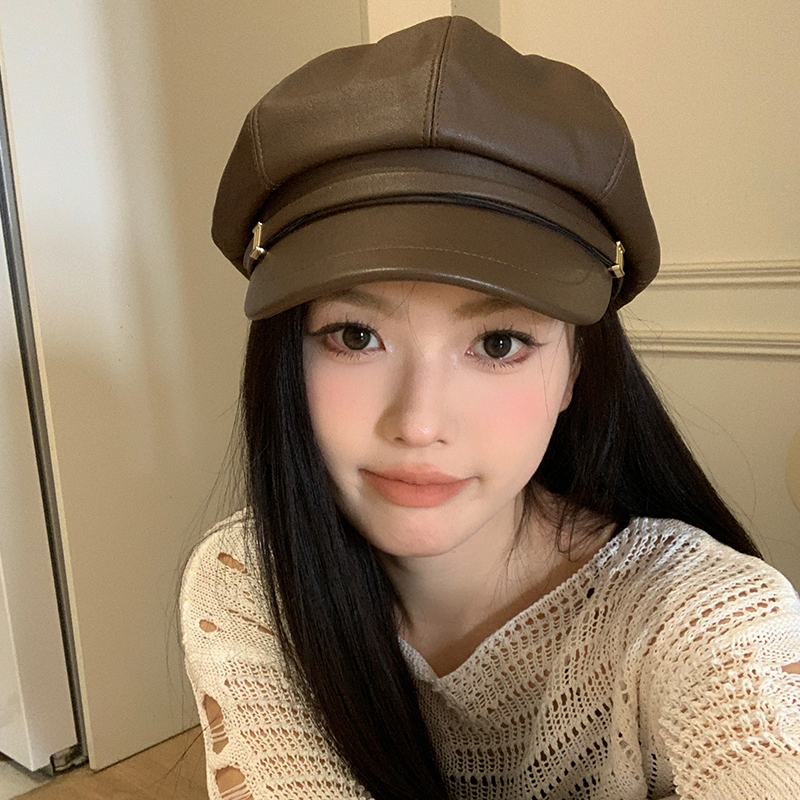 2024新款时尚PU贝雷帽女夏季薄款