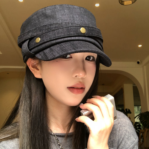金属扣带平顶牛仔马术帽女复古