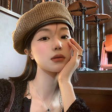 棕色贝雷帽女2024秋冬款复古蓓蕾画家帽大头围显脸小美拉德帽子