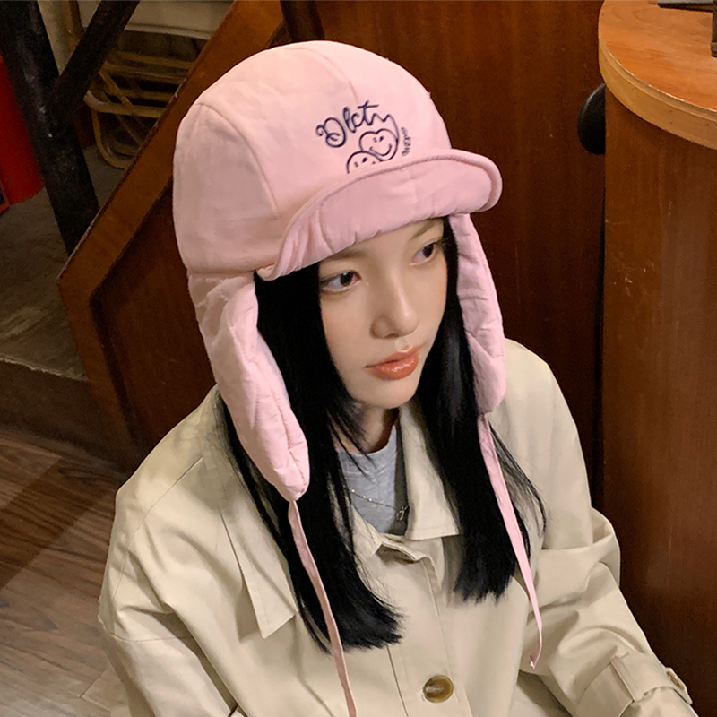 可爱字母粉色滑雪飞行帽女2025年