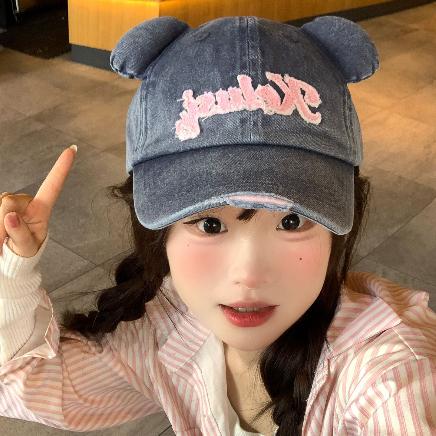 可爱小熊耳朵做旧破洞棒球帽女生大头围宽帽檐大脸显脸小鸭舌帽子,服饰配件/皮带/帽子/围巾,帽子,淘宝优惠券,粉丝福利购,淘宝优惠卷