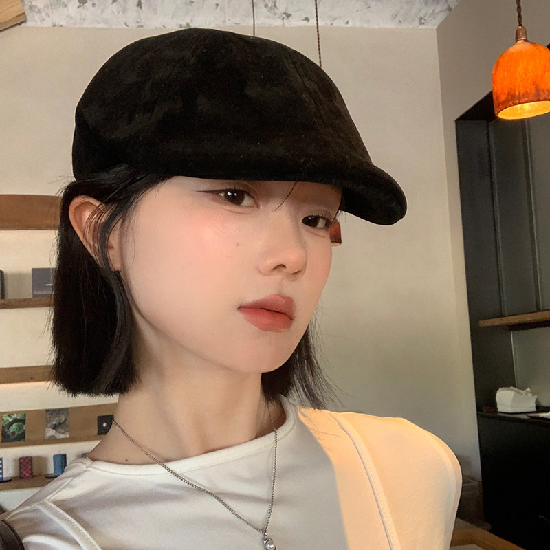 日系复古黑色前进帽女气质百搭