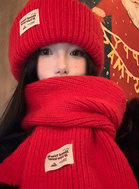 红色针织毛线帽女2026年秋冬季