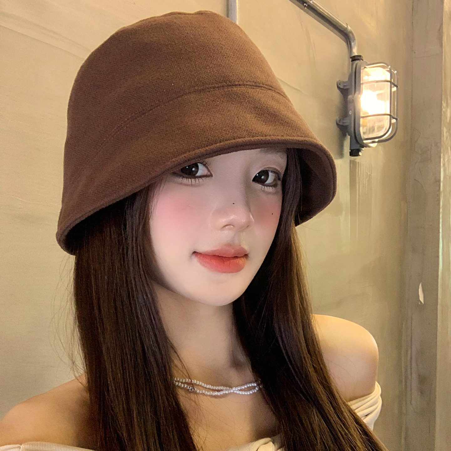 高品质~复古咖色麂皮绒渔夫帽女