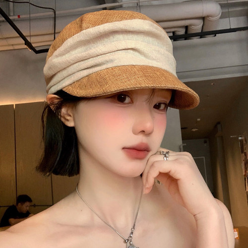 气质老钱风亚麻褶马术帽女春夏