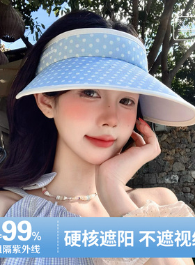 蓝色波点空顶防晒帽女士夏季防紫外线骑行遮阳大帽檐户外太阳帽子