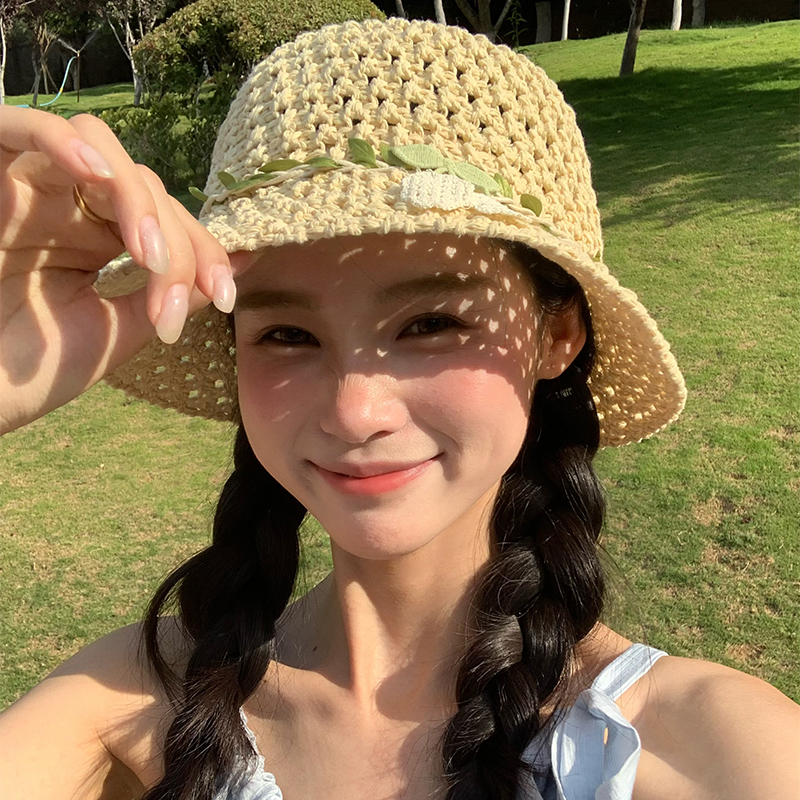田园风花朵镂空草帽女夏透气防晒
