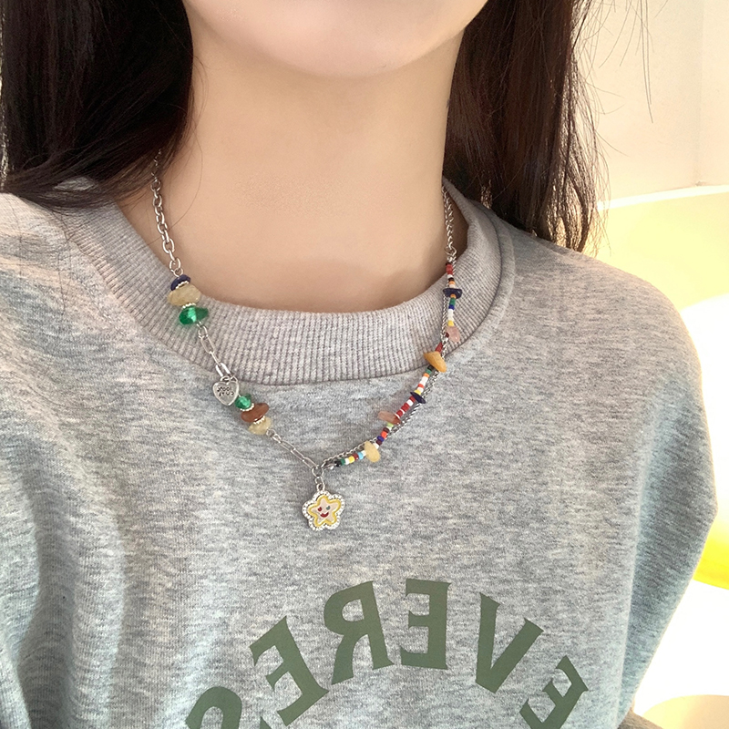 问香坊彩色碎石星星笑脸项链