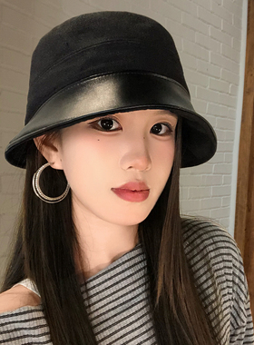 PU皮质拼接渔夫帽女款2026新款
