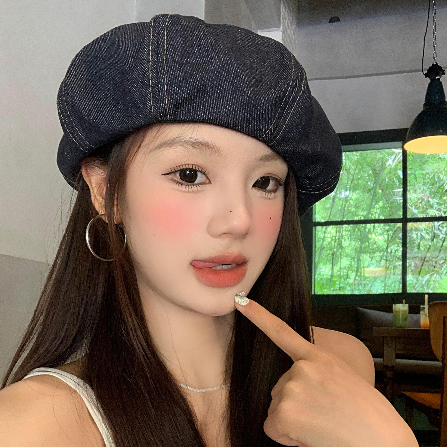 日系文艺复古水洗牛仔贝雷帽女