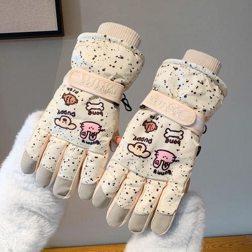 可爱卡通猫咪滑雪手套女冬季防水