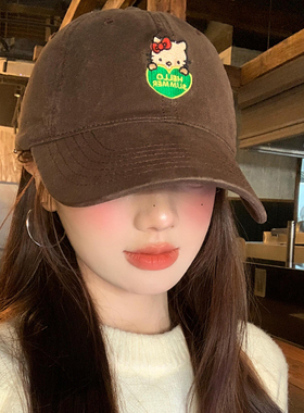 fever同款kitty猫爱心刺绣棒球帽女加大加深宽帽檐显脸小鸭舌帽子