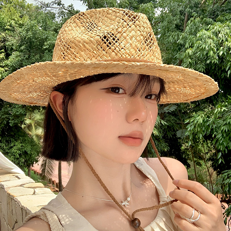 复古巴拿马镂空草帽女夏季大帽檐