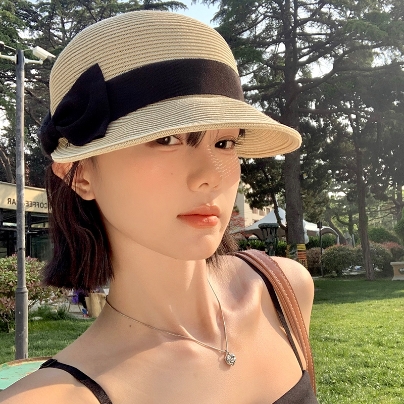 法式优雅蝴蝶结礼帽女夏显脸小