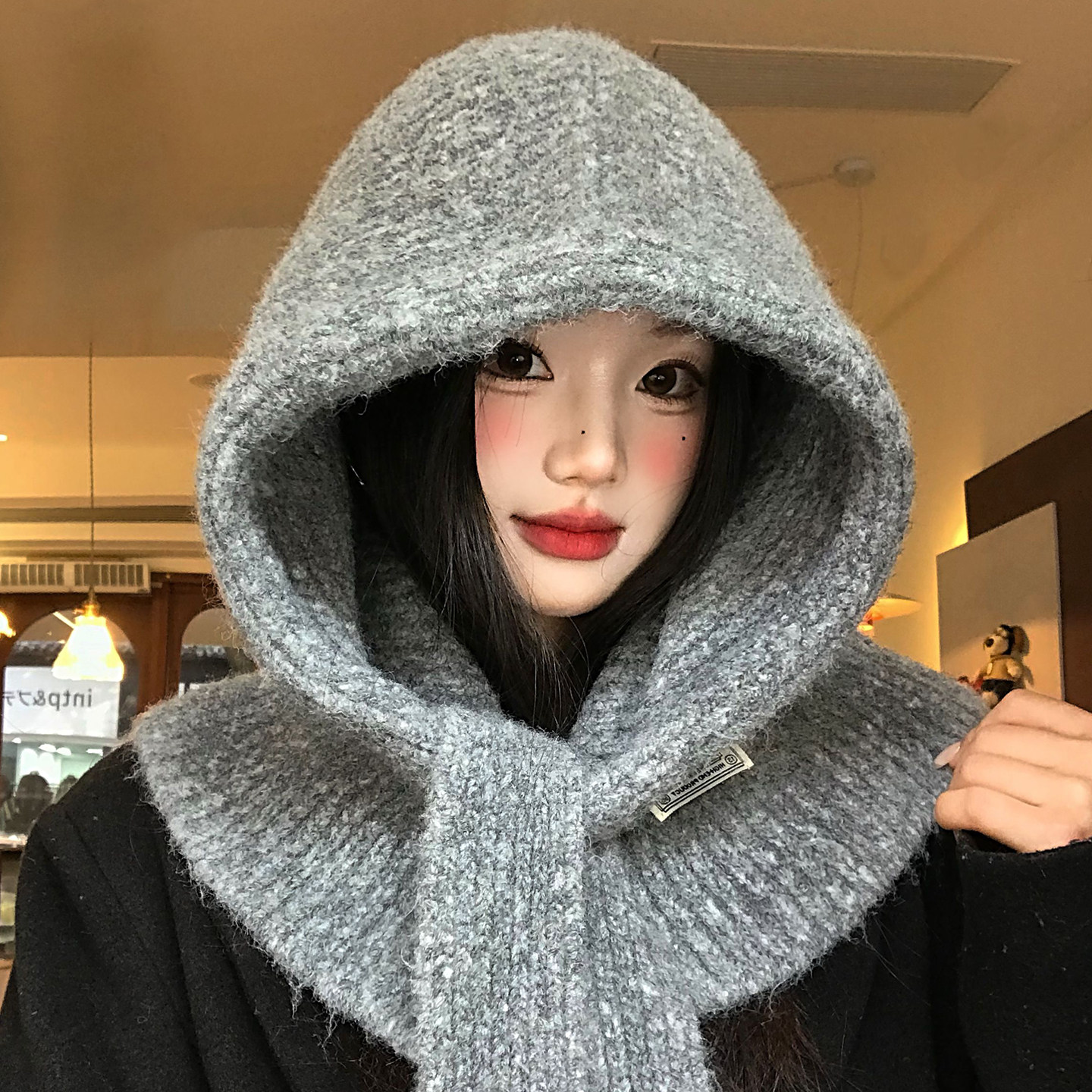 韩系灰色高级感巴拉克拉法帽女冬大头围加厚保暖防寒套头针织帽子,服饰配件/皮带/帽子/围巾,帽子,淘宝优惠券,粉丝福利购,淘宝优惠卷