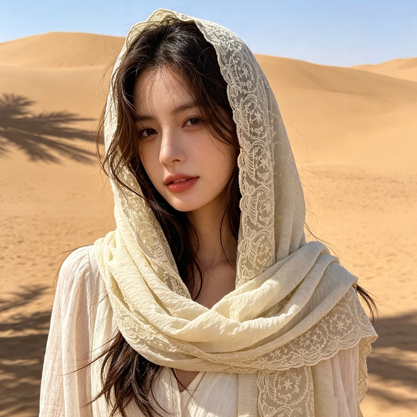 沙漠旅游蕾丝边棉麻丝巾防晒披肩外搭女2026新款头巾薄款围巾围脖