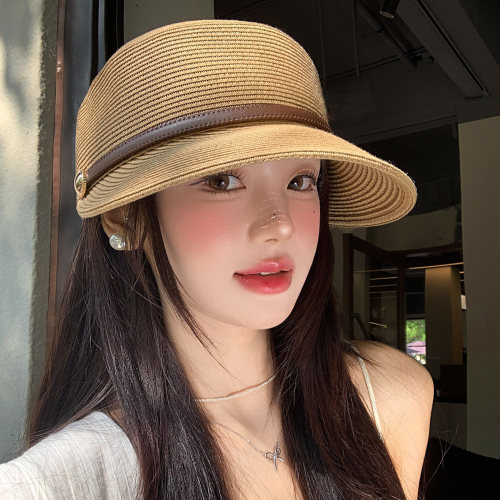 简约草编马术帽子女小众高级感