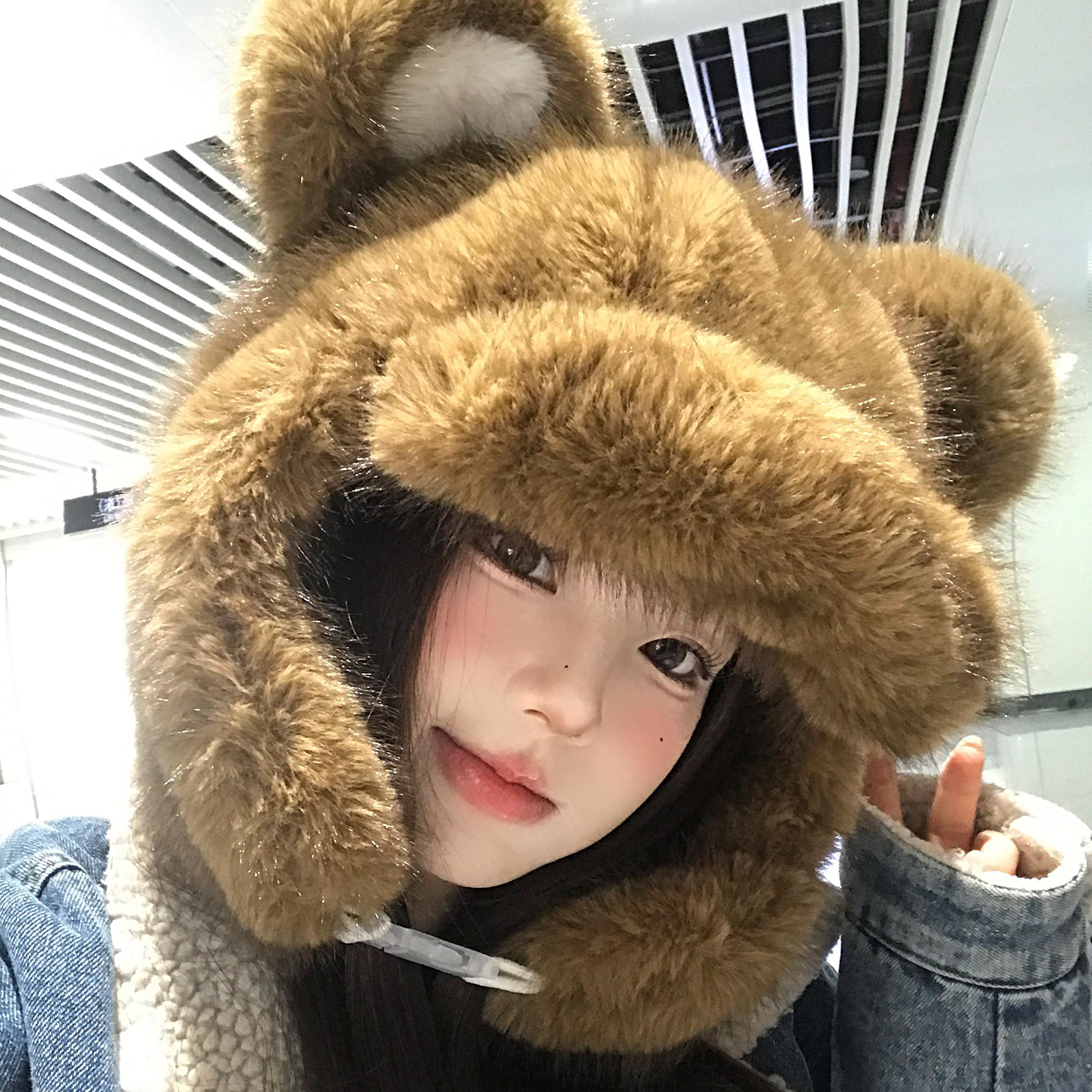 可爱小熊耳朵护耳毛绒帽子女加厚