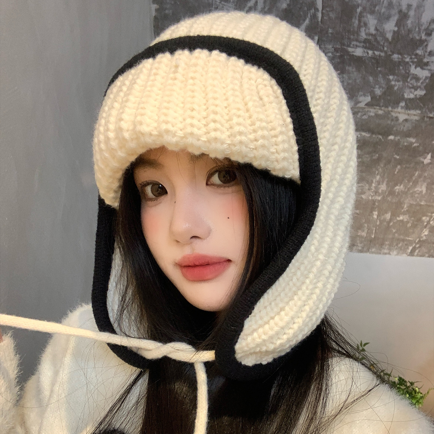 韩系针织护耳飞行帽女秋冬保暖