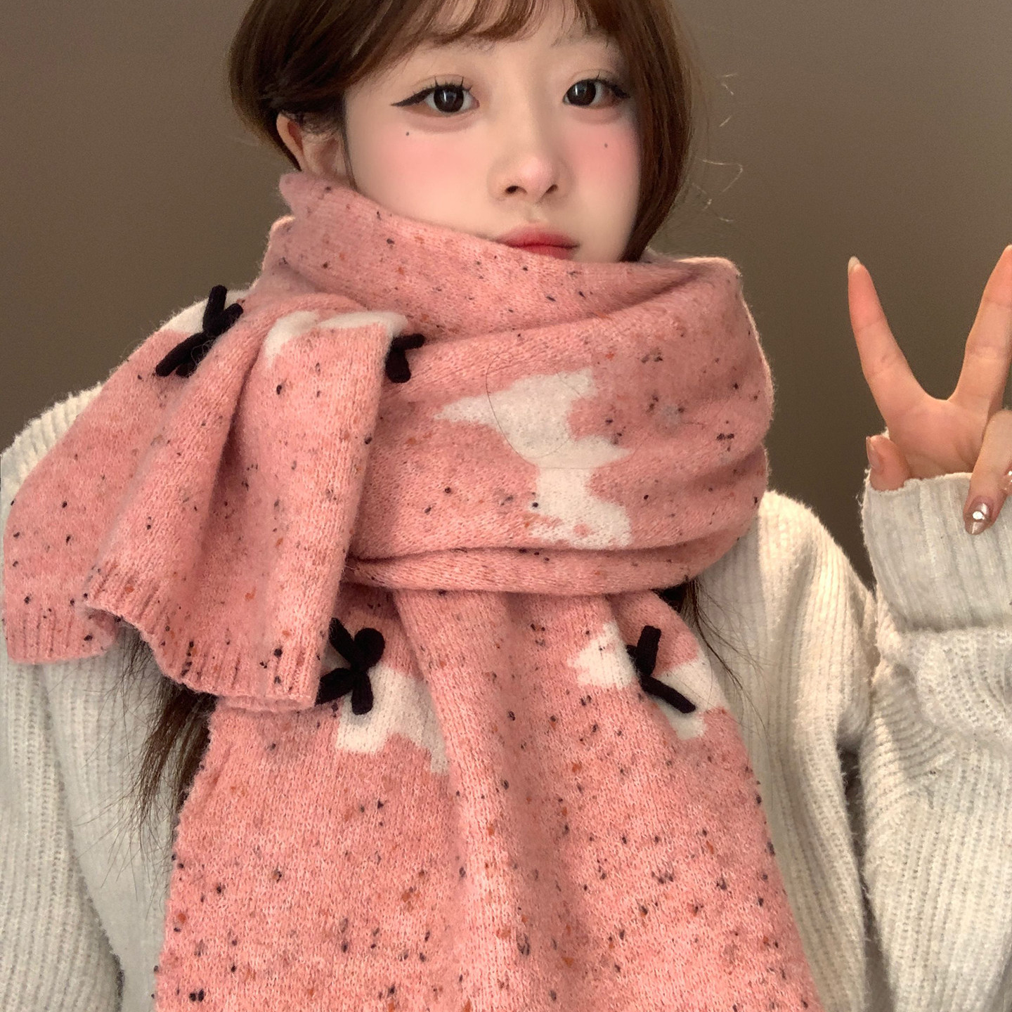 可爱蝴蝶结粉色小狗针织围巾女生冬季加厚保暖防寒氛围感护颈围脖,服饰配件/皮带/帽子/围巾,围巾/丝巾/披肩,淘宝优惠券,粉丝福利购,淘宝优惠卷