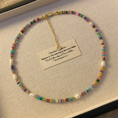 彩色多巴胺天然石珍珠串珠项链女夏2026新款 小众轻奢高级感锁骨链