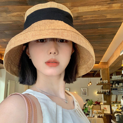 亚麻夏季大帽檐遮阳帽子女显脸小