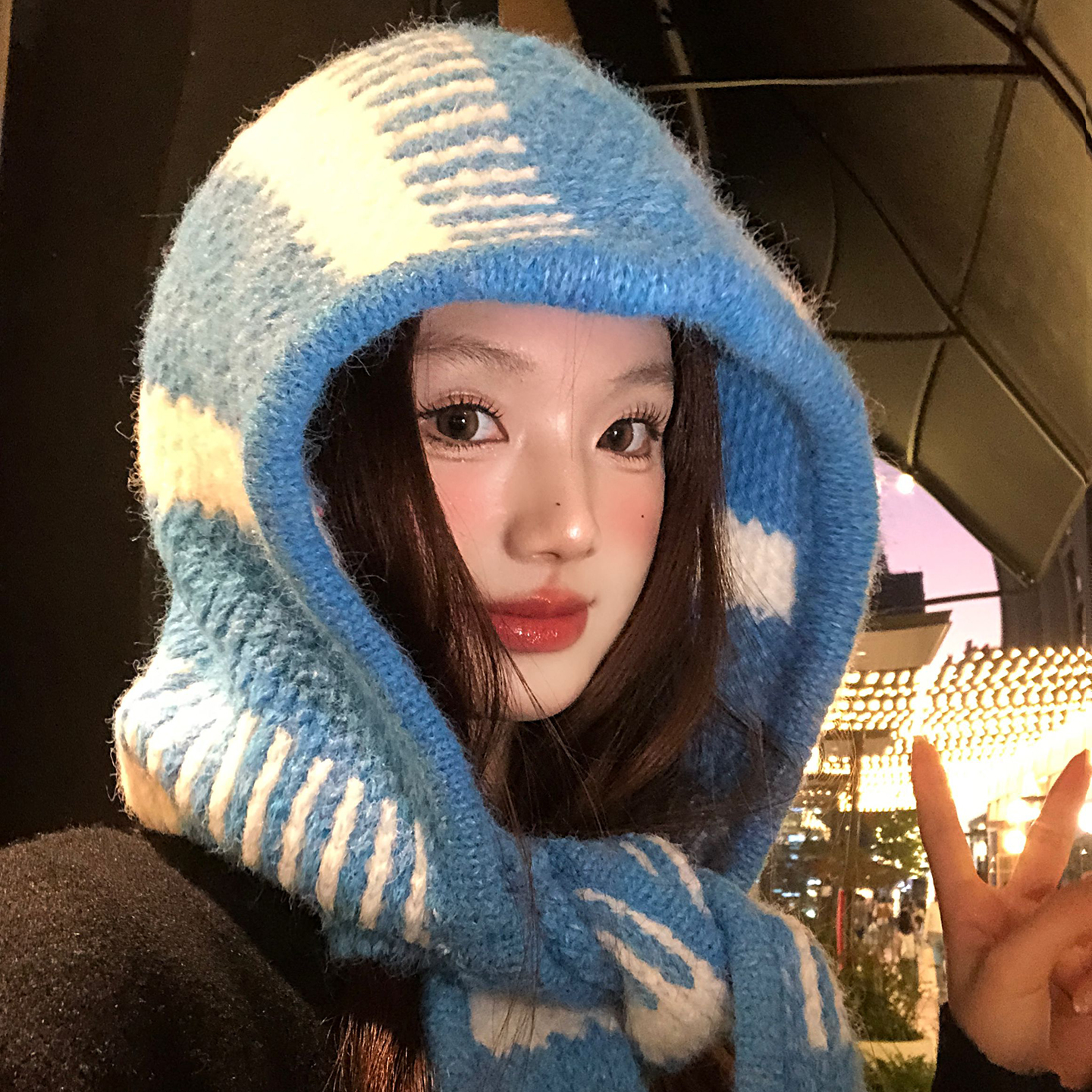 赵露思同款蓝色巴拉克拉法帽女冬