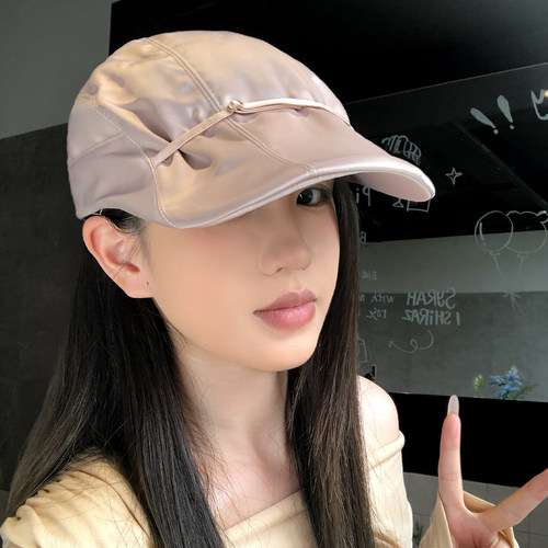 高级感缎面绑带前进帽子女设计感