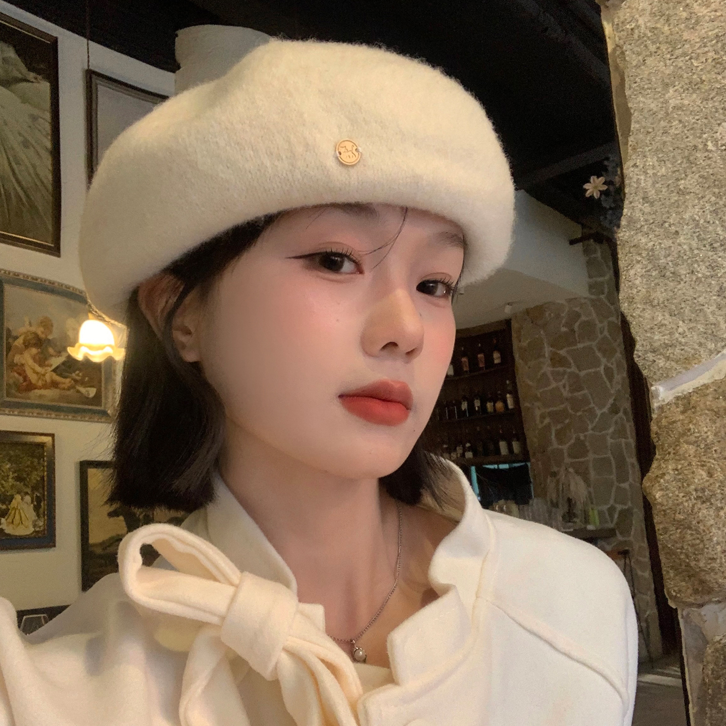 日系毛呢纯色贝雷帽女秋冬季文艺