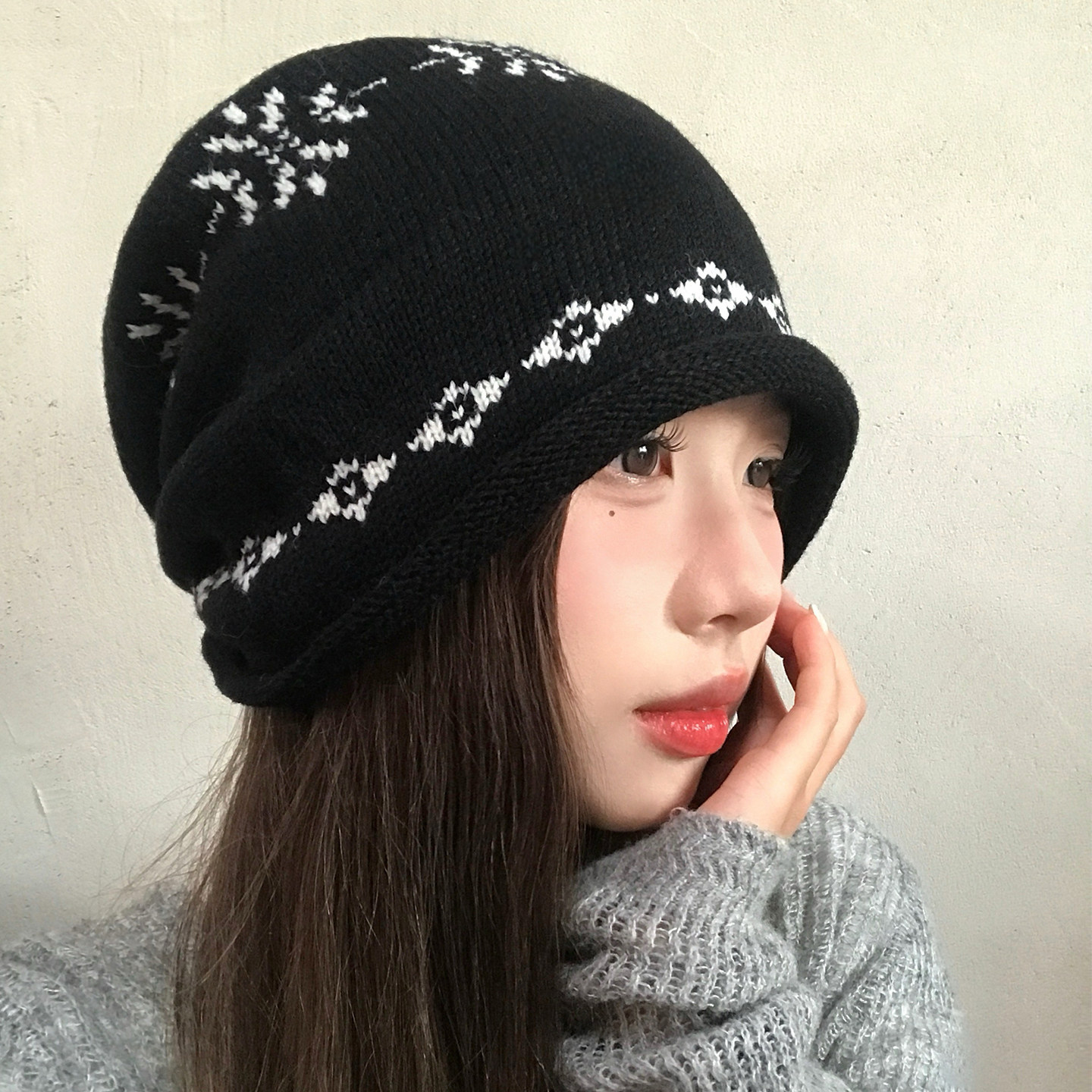 韩系ins费尔岛提花针织毛线帽女冬氛围感冷帽大头围保暖包头帽子,服饰配件/皮带/帽子/围巾,帽子,淘宝优惠券,粉丝福利购,淘宝优惠卷